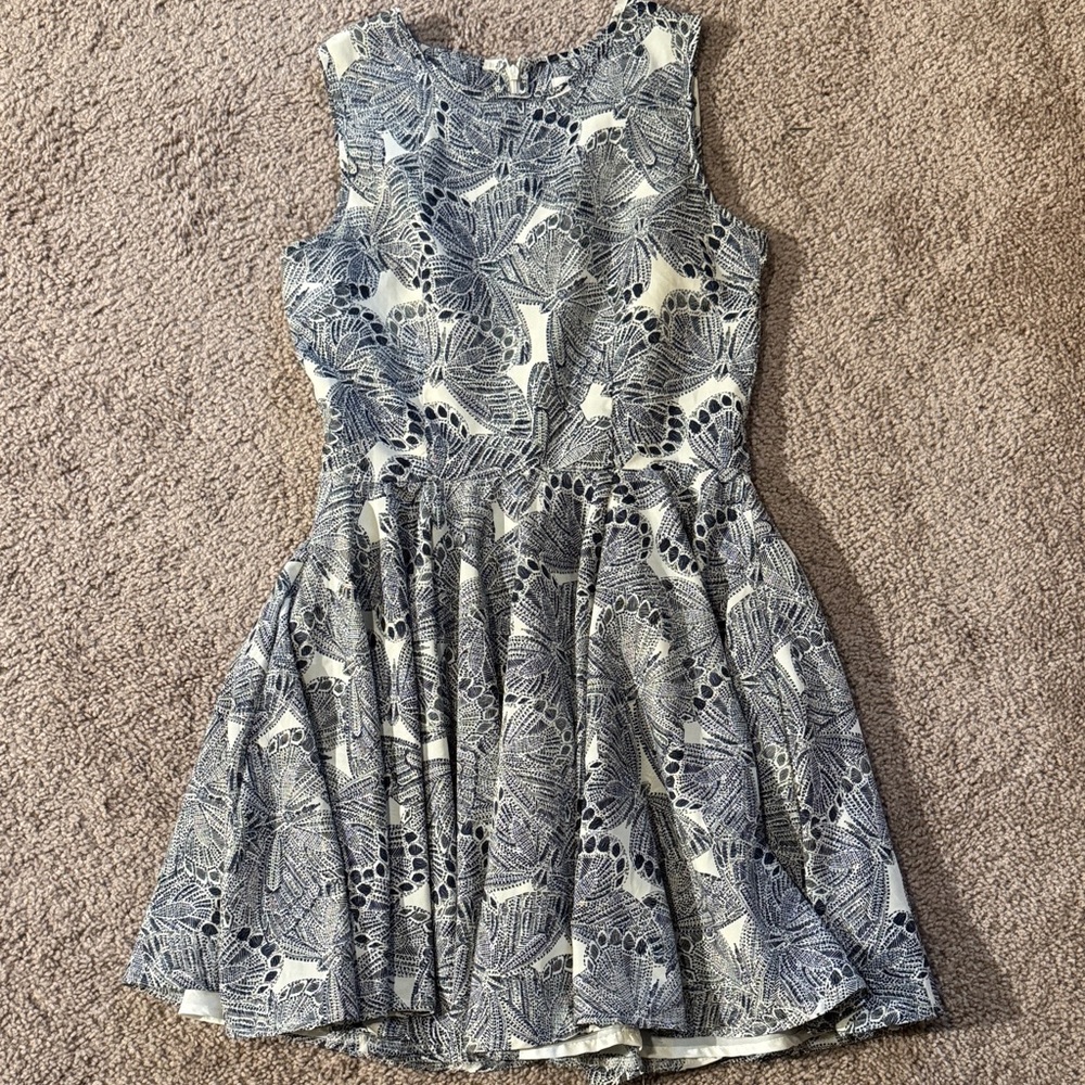 Maison Jules Blue and White Leaf Pattern Dress